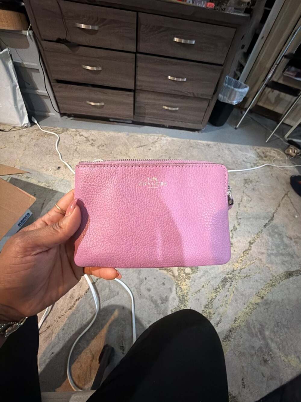 Coach Corner Zip Wristlet in Pebble Leather - Violet Orchid
